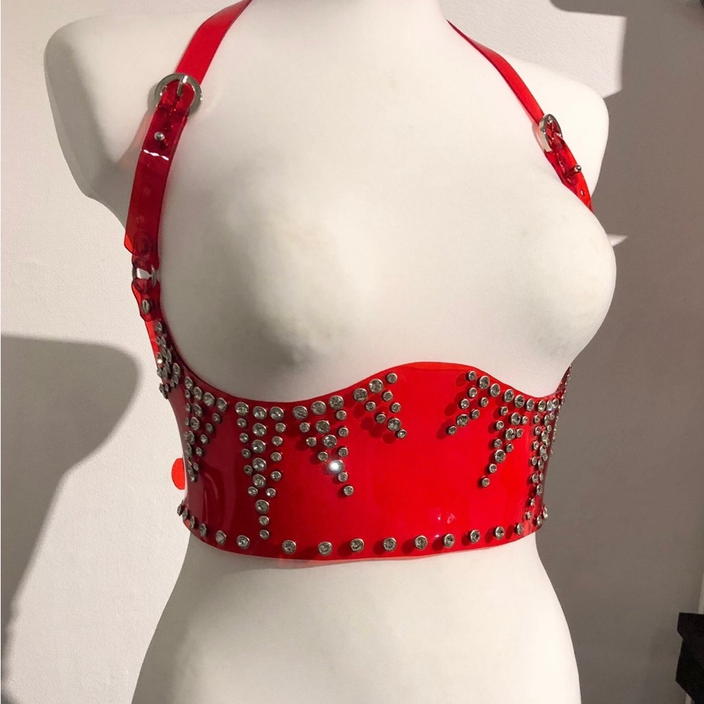 Studded red belt corset belt
